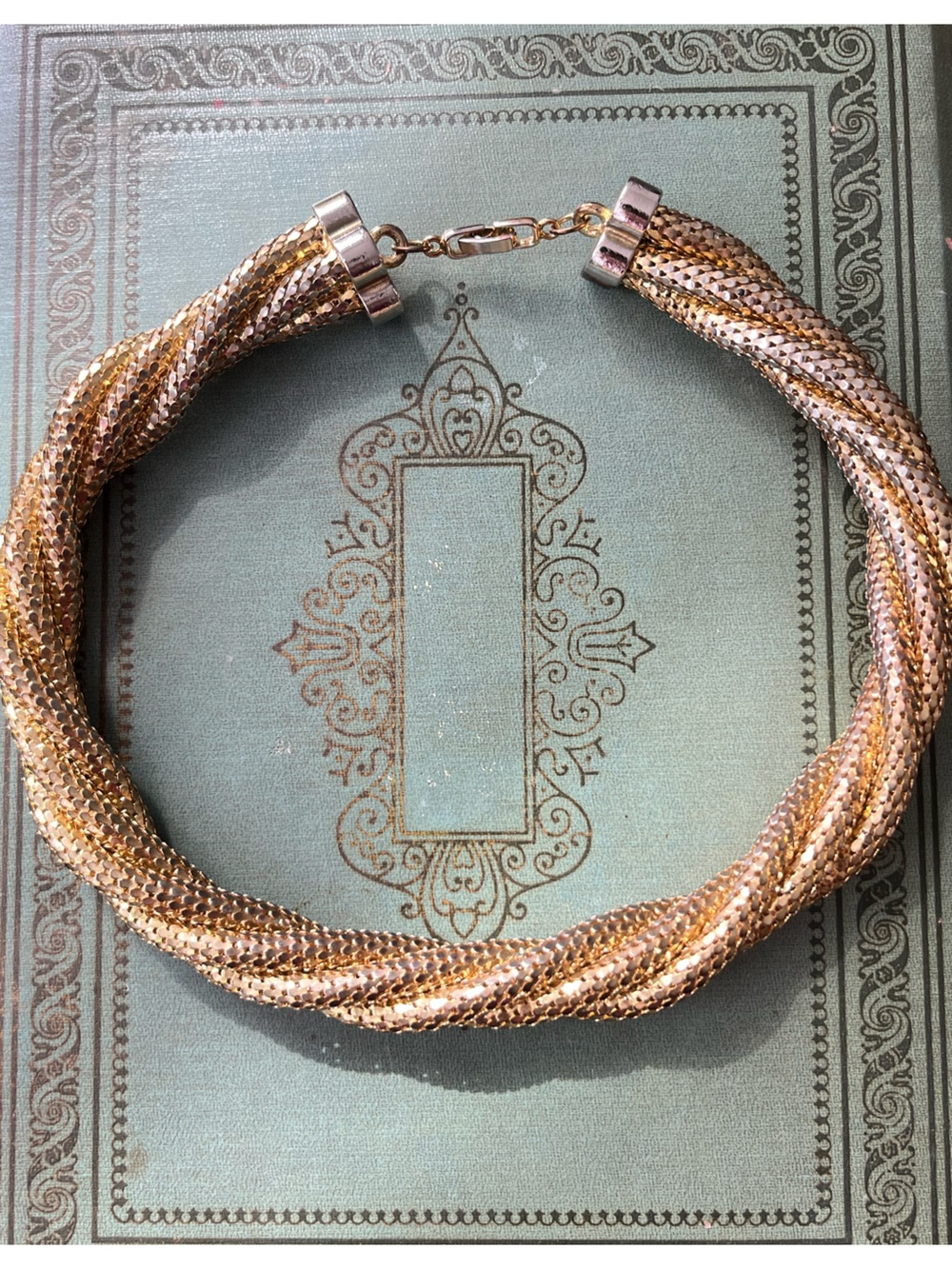 Vintage Metallic Braided Necklace Gold Tone 14”